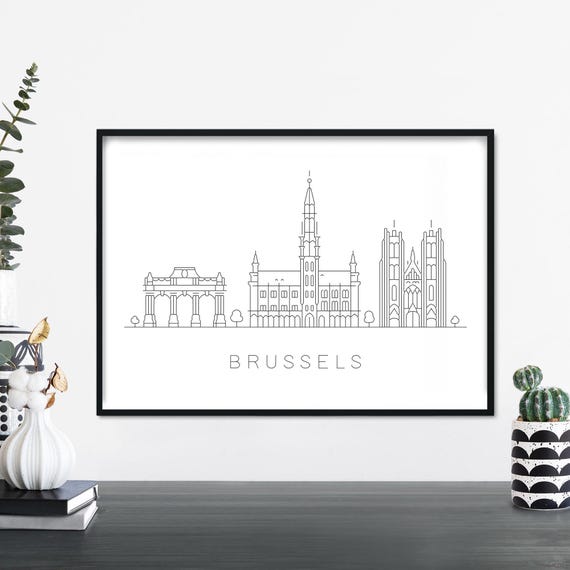 Brussels City Skyline Linear Illustration Print Wall Art 4x6 5x7 A4 A3 A2 A1