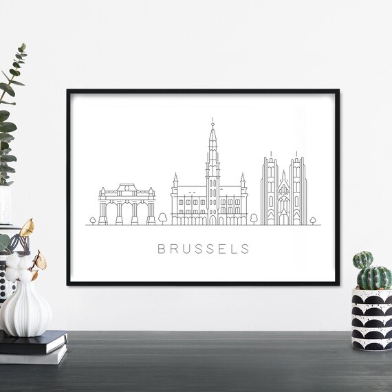 Brussels City Skyline Minimal Linear Landmarks Travel Poster