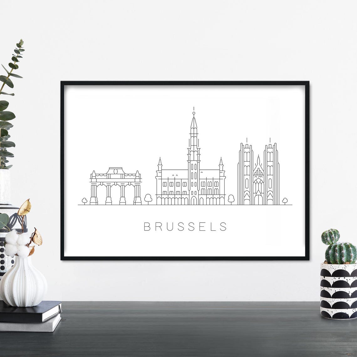 Brussels City Skyline Minimal Linear Landmarks Travel Poster