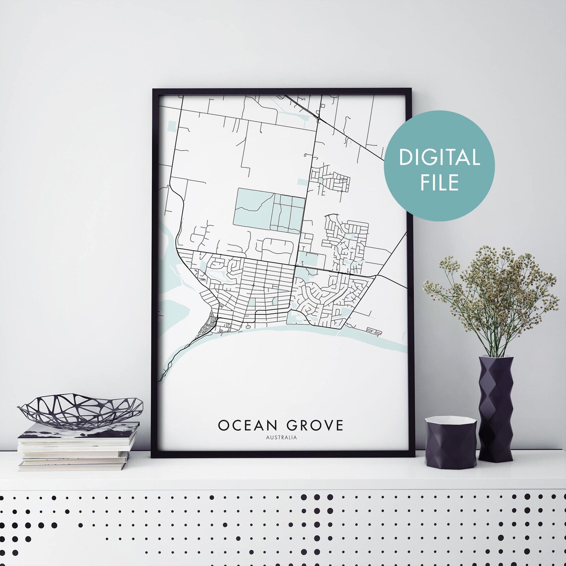 Ocean Grove Victoria Australia Minimalist Coastal Street Map Poster