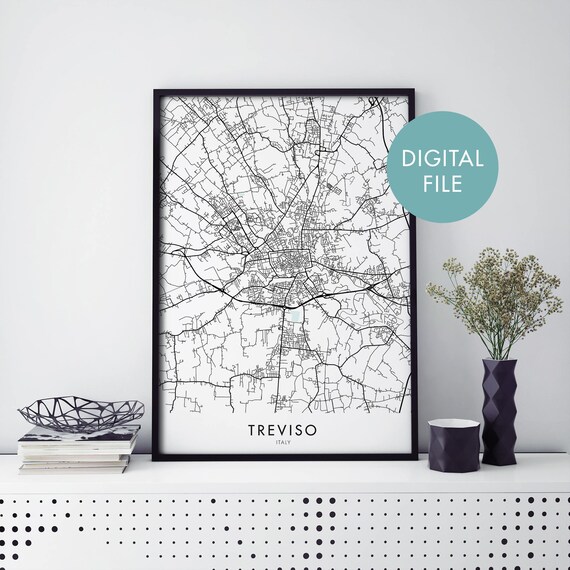 Treviso Italy Black and White Street Map Digital File Art Poster