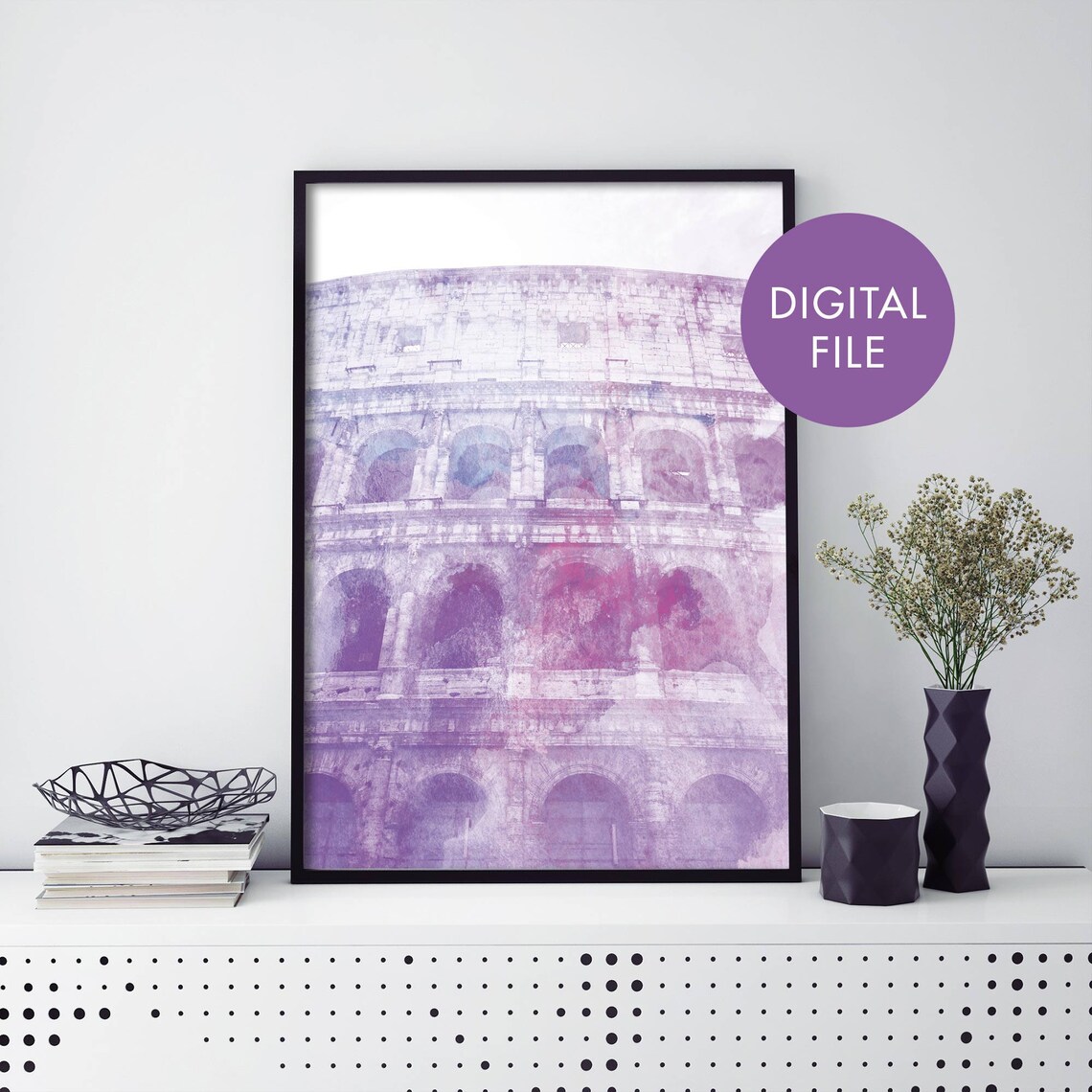 Rome Colosseum Watercolor Purple Lavender Italian Travel Poster