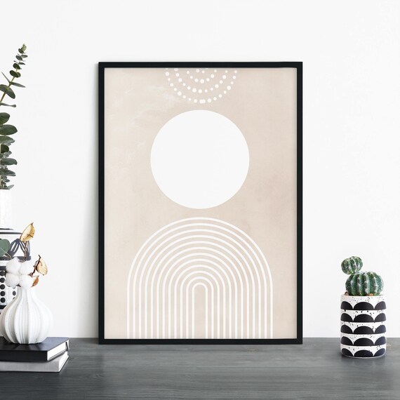 Orb Modern Geo Beige White Abstract Art Print