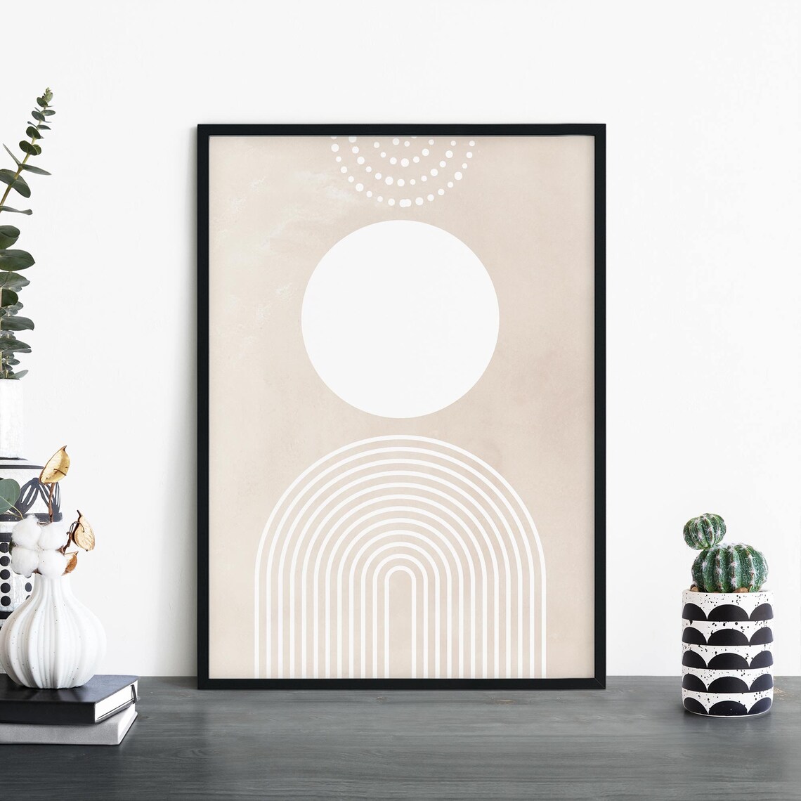Orb Modern Geo Beige White Abstract Art Print