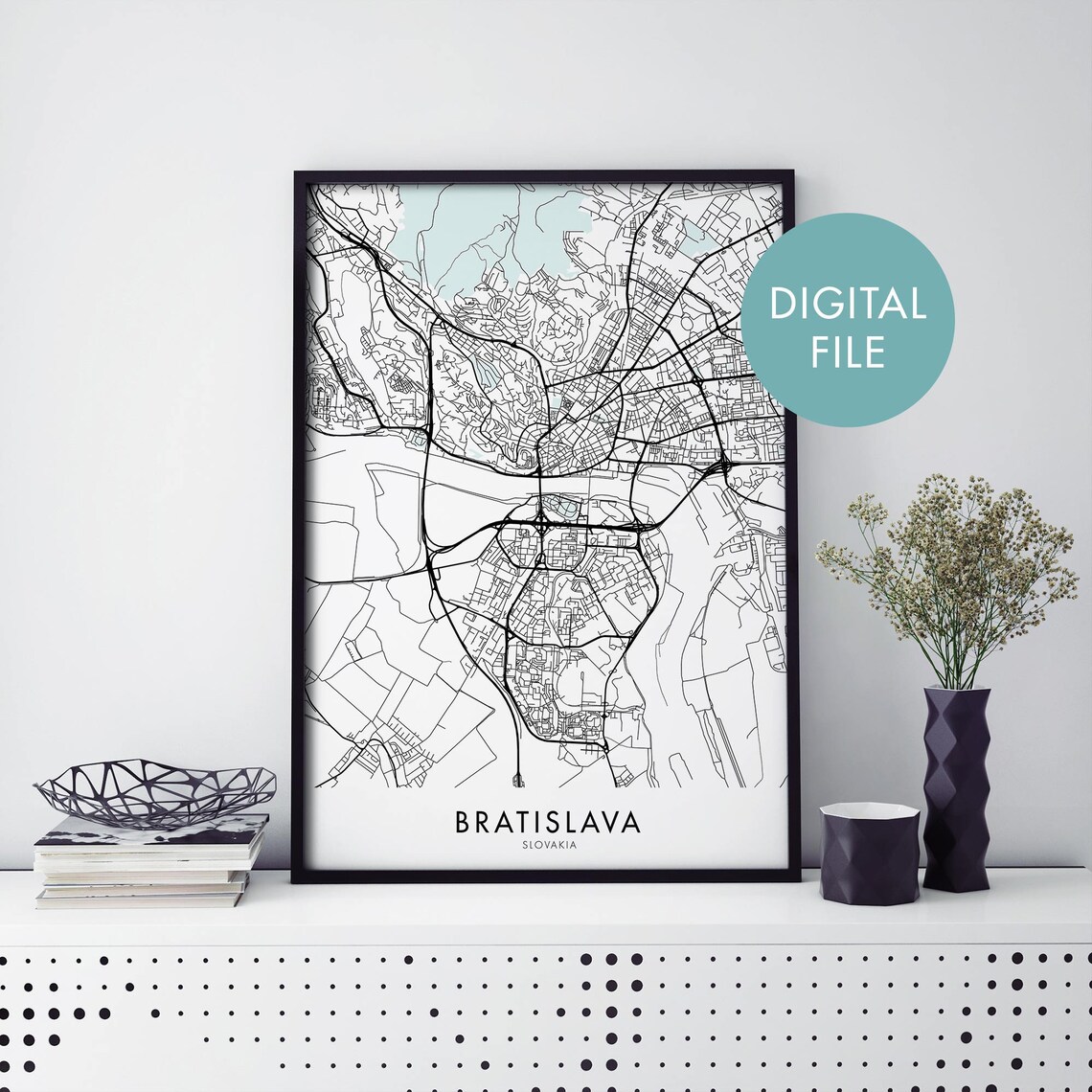 Bratislava Slovakia City Map Digital Download Minimal Line Art Poster