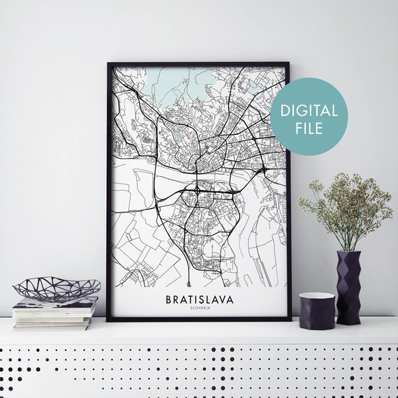 Bratislava Slovakia City Map Digital Download Minimal Line Art Poster