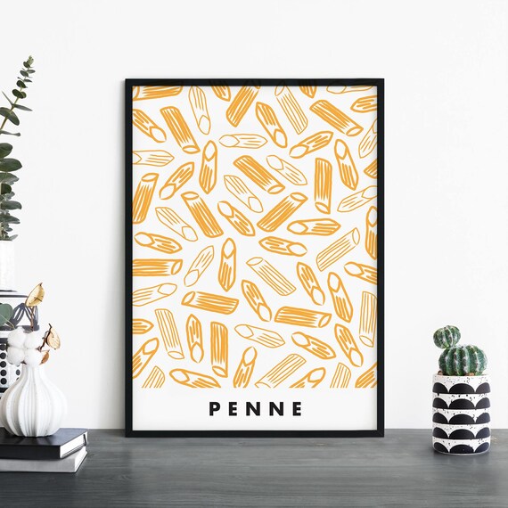 Penne Pasta Golden Pattern Italian Kitchen Illustration Poster