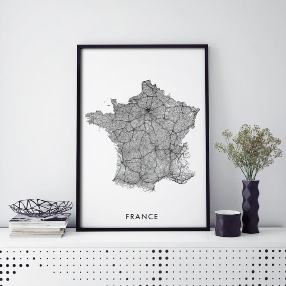 France Country Road Map Art Print, Travel Poster
