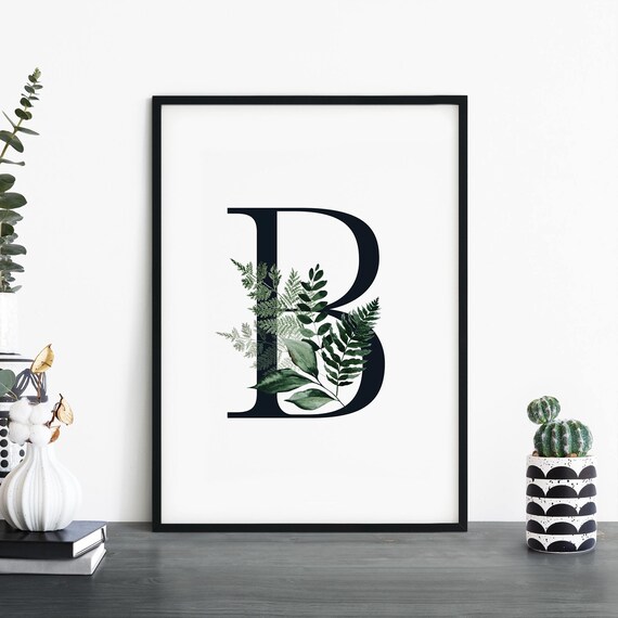 Letter B Fern Botanical Monogram Initial Elegant Decor Poster