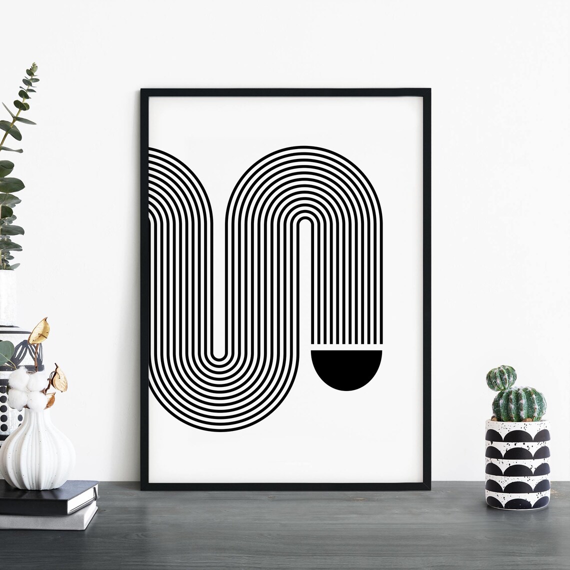 Twisty Modern Geo Abstract Print, Black White