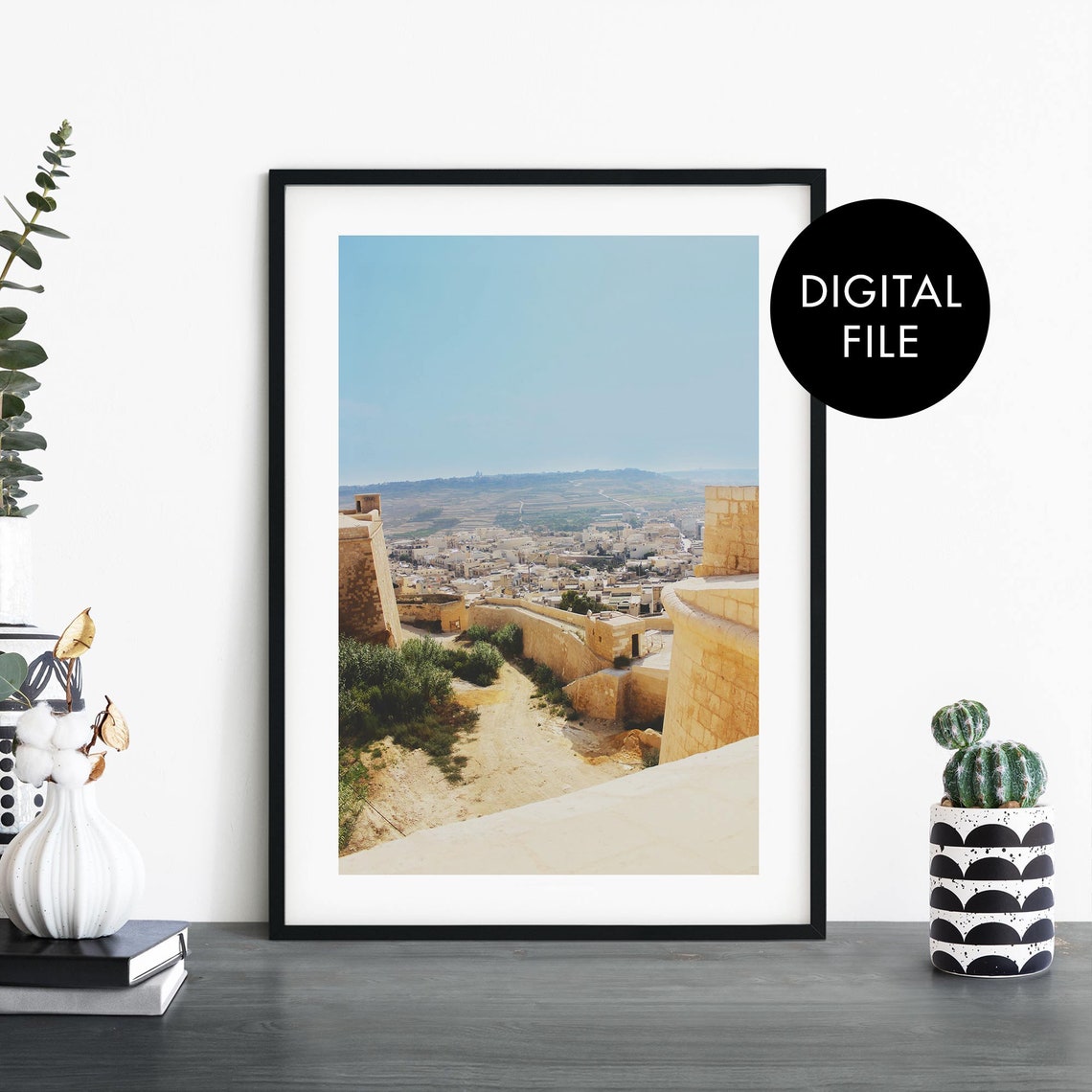 Gozo Malta Limestone Town Hillside View Travel Photography Poster
