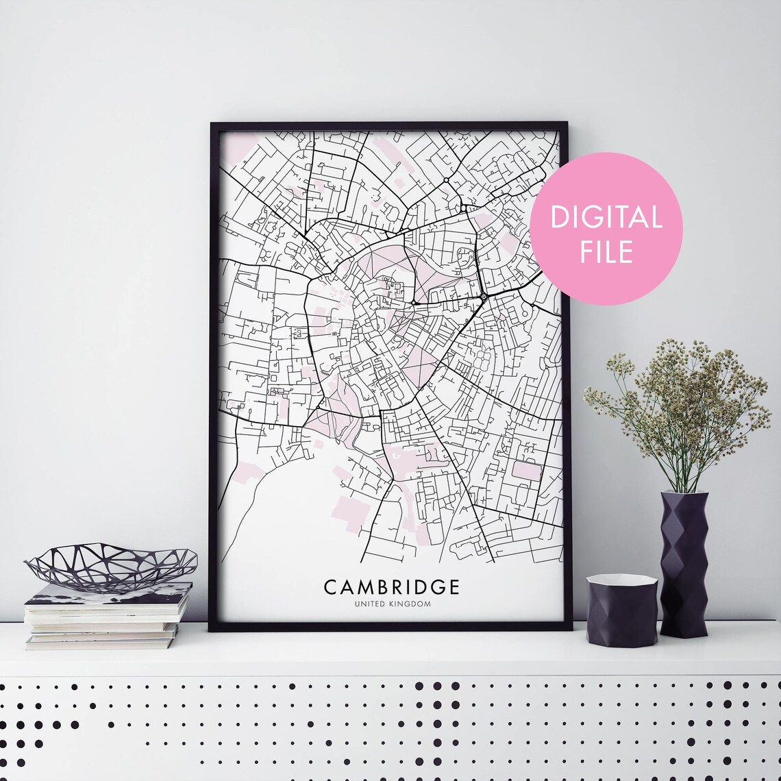 Cambridge United Kingdom Minimalist Street Map University City Poster