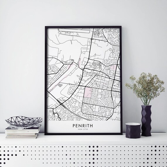 Penrith Sydney Minimalist Monochrome Suburb Street Map Poster