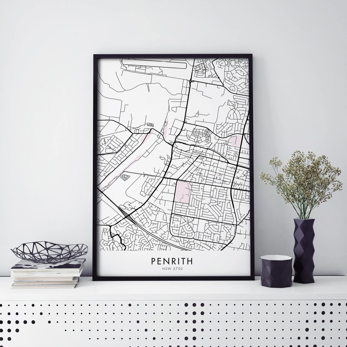 Penrith Sydney Minimalist Monochrome Suburb Street Map Poster