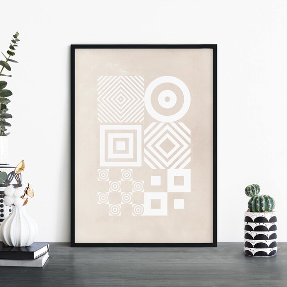 Bullseye Modern Geo Beige White Abstract Print Wall Art 4x6 5x7 A4 A3 A2 A1
