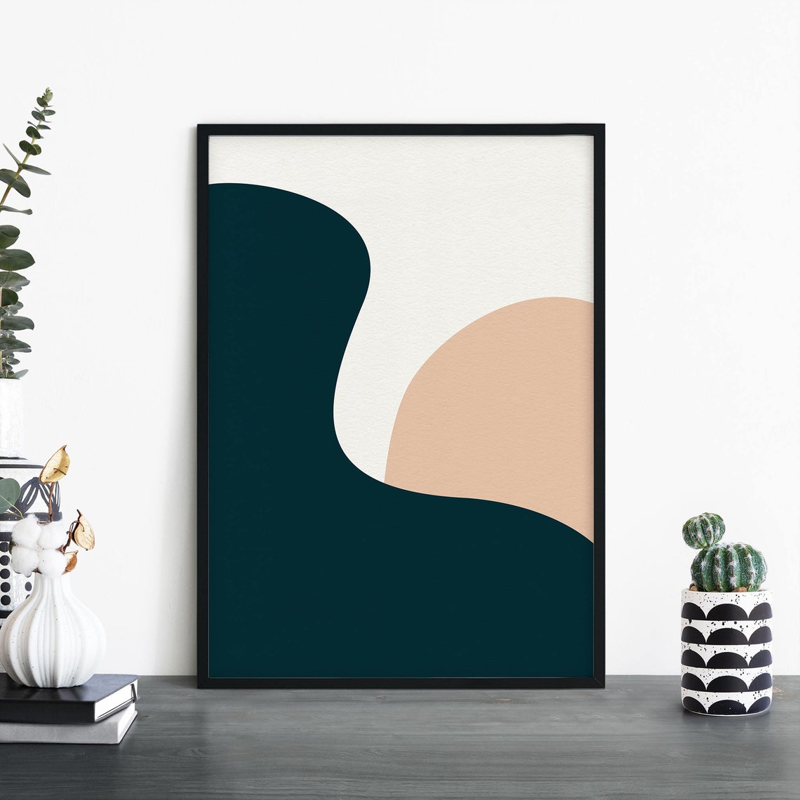 Organic Curves Navy and Blush Minimalist Abstract Decor Poster