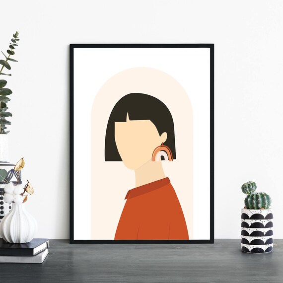 Modern Woman Portrait No 5 Rainbow Earring Minimalist Poster