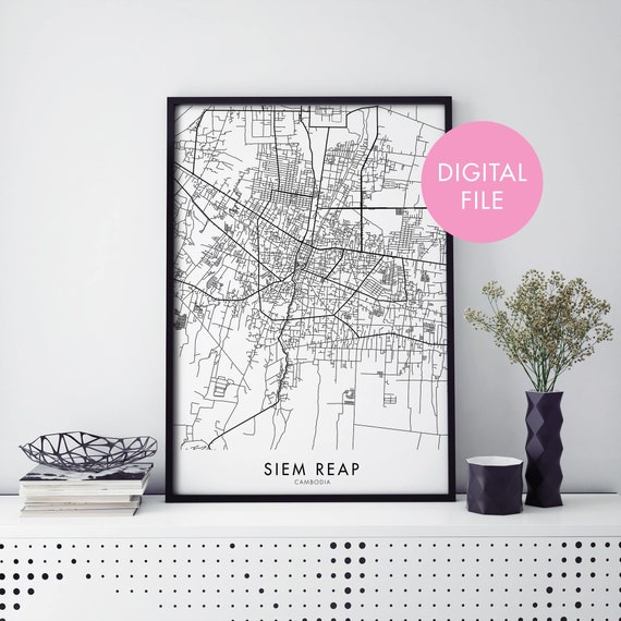 Siem Reap Cambodia City Map Art Print