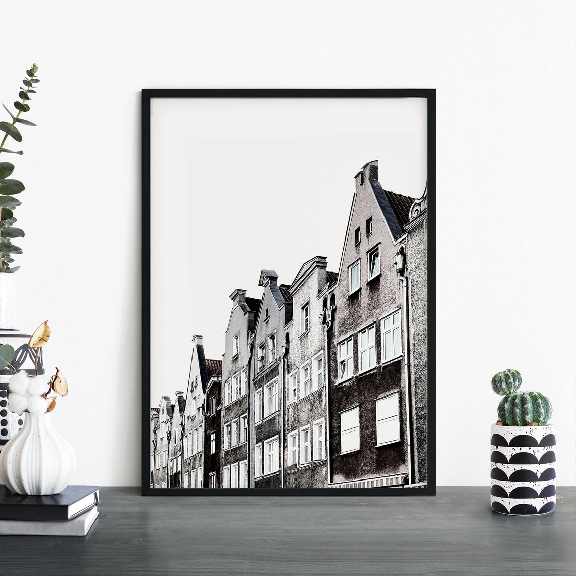 Historic Gdansk Old Town Tenements Black and White Photo Print