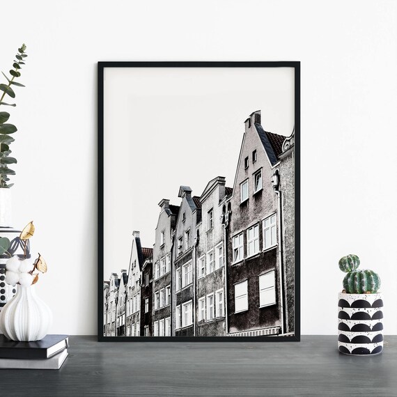 Historic Gdansk Old Town Tenements Black and White Photo Print
