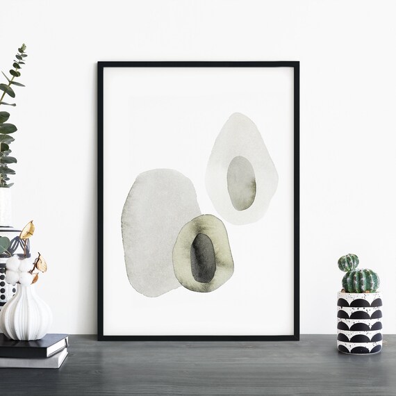 Abstract Watercolor Organic Shapes Sage Green Modern Art Poster