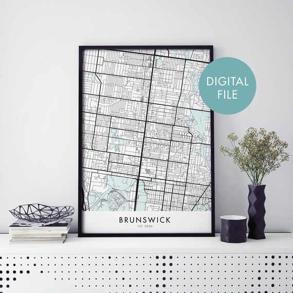 Brunswick Melbourne Monochrome Street Map Suburb Digital Poster