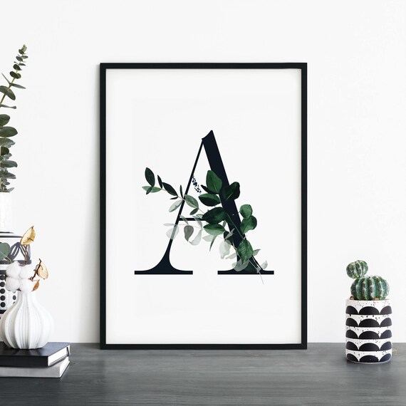Letter A Eucalyptus Botanical Monogram Initial Green Wall Art