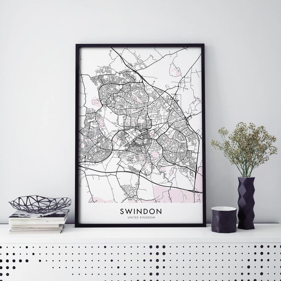 Swindon England City Map Travel Poster