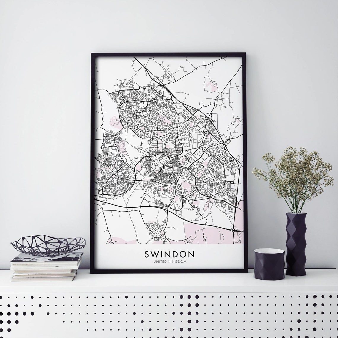 Swindon England City Map Travel Poster