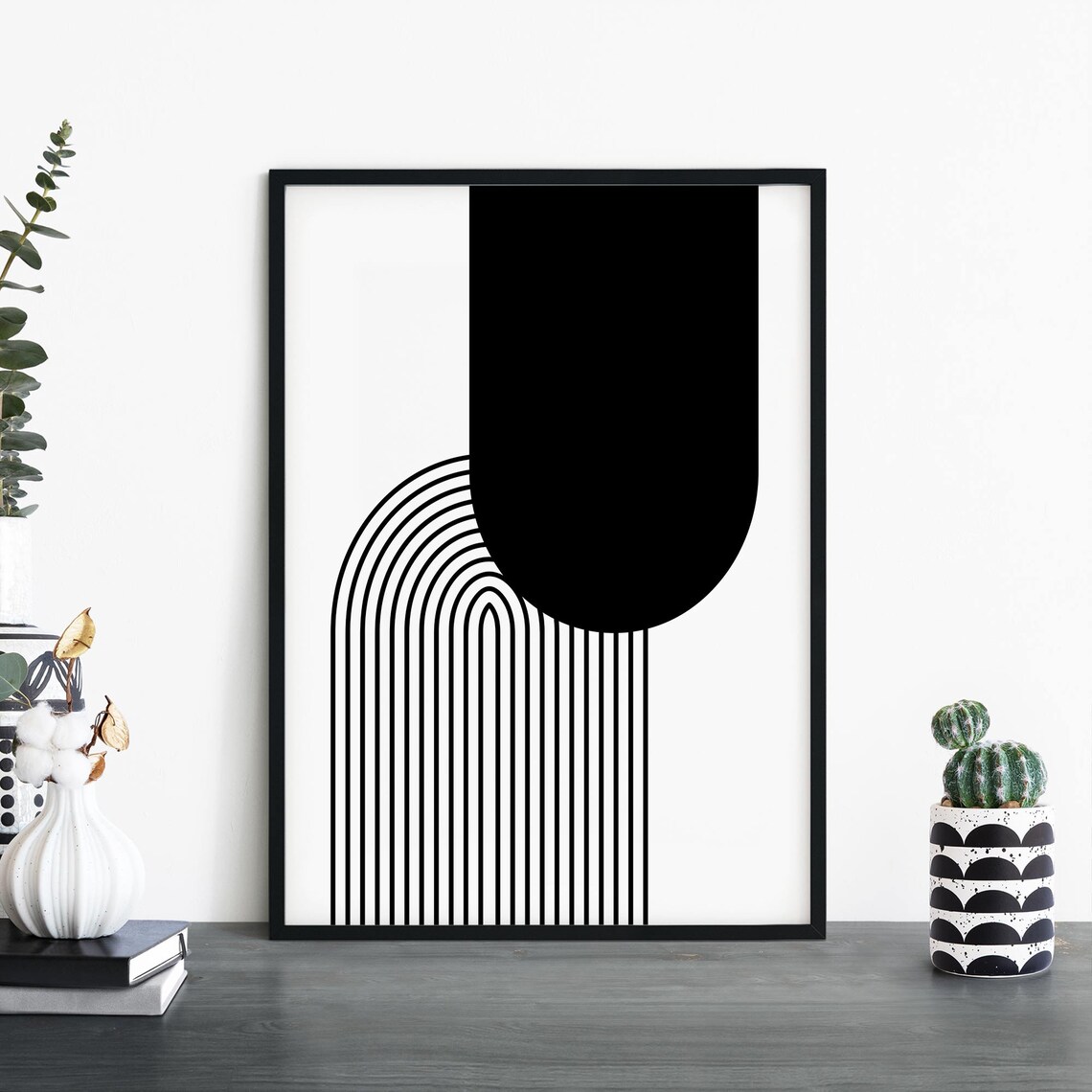 Intersect Modern Geo Black White Abstract Art Print