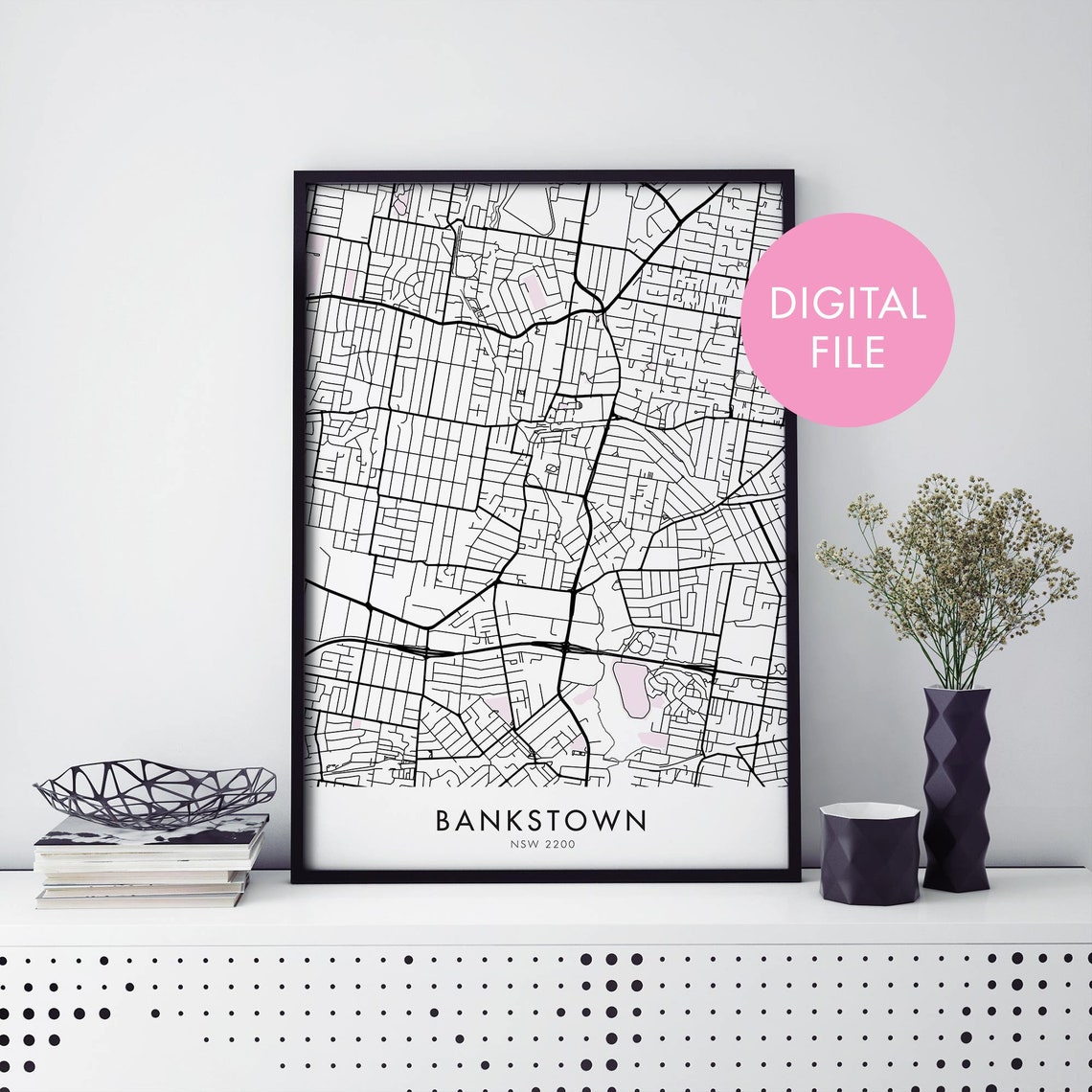 Bankstown Sydney Australia City Map Street Plan Digital File Print