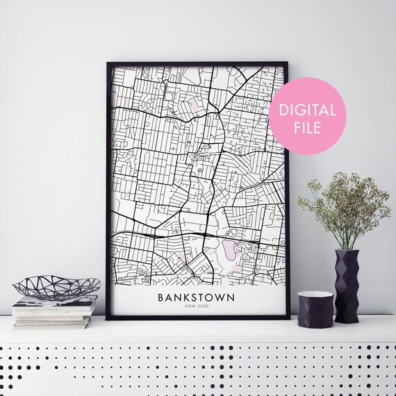 Bankstown Sydney Australia City Map Street Plan Digital File Print