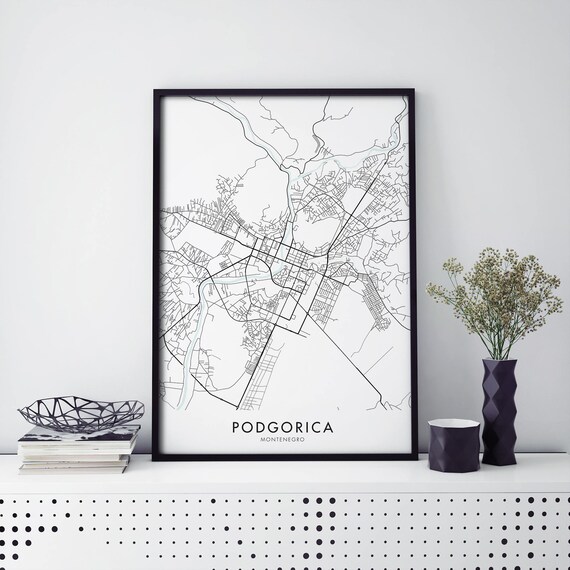Podgorica Montenegro Street Map Black Line Minimal Art Poster