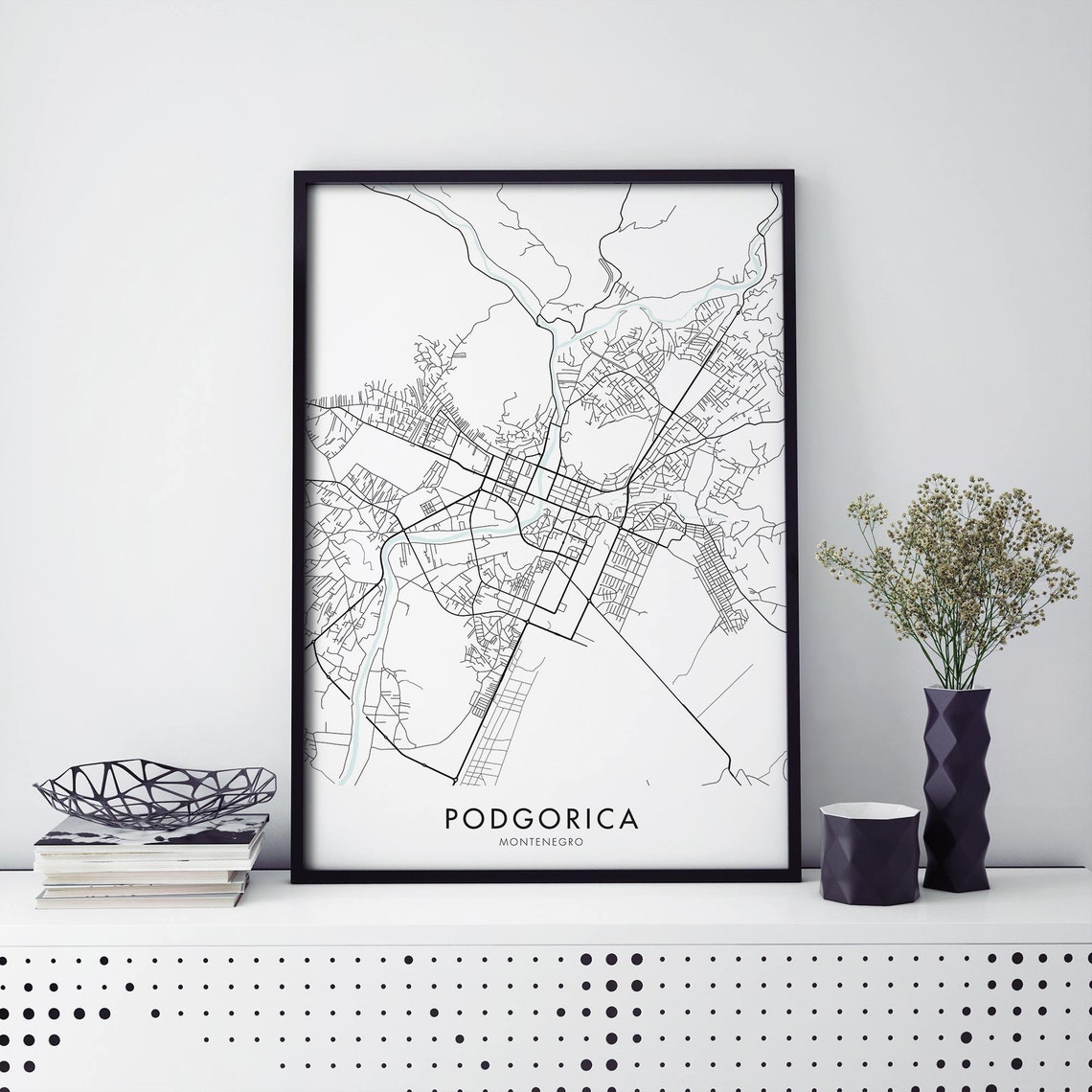 Podgorica Montenegro Street Map Black Line Minimal Art Poster
