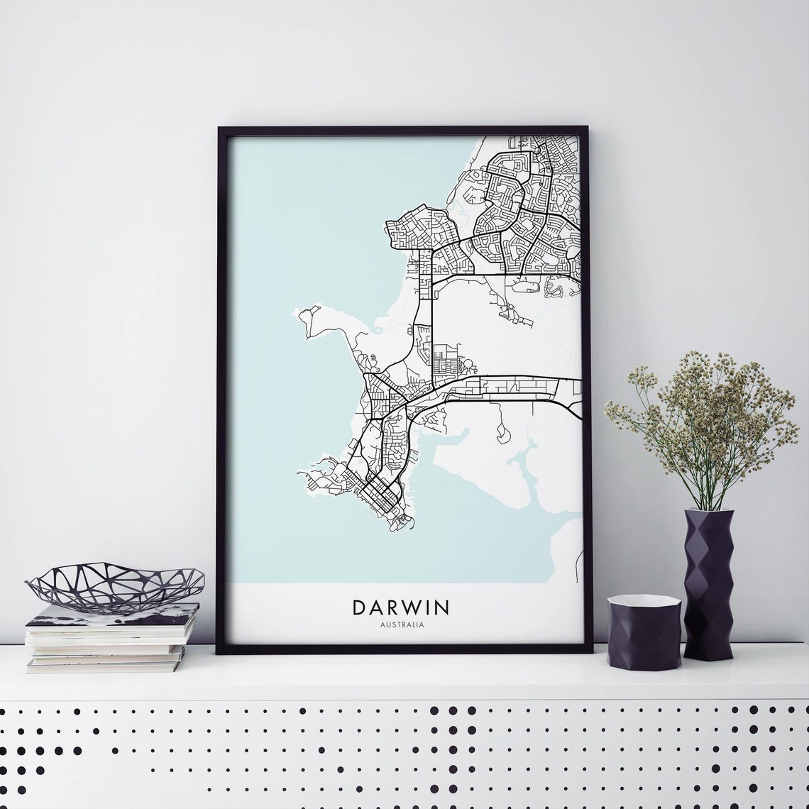 Darwin Australia Minimalist City Street Map Mint Background Poster