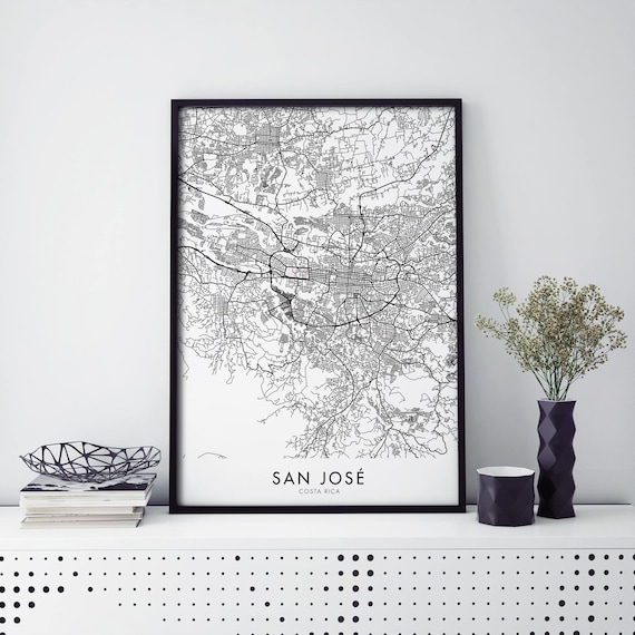 San Jose Costa Rica Black and White City Map Framed Map Poster