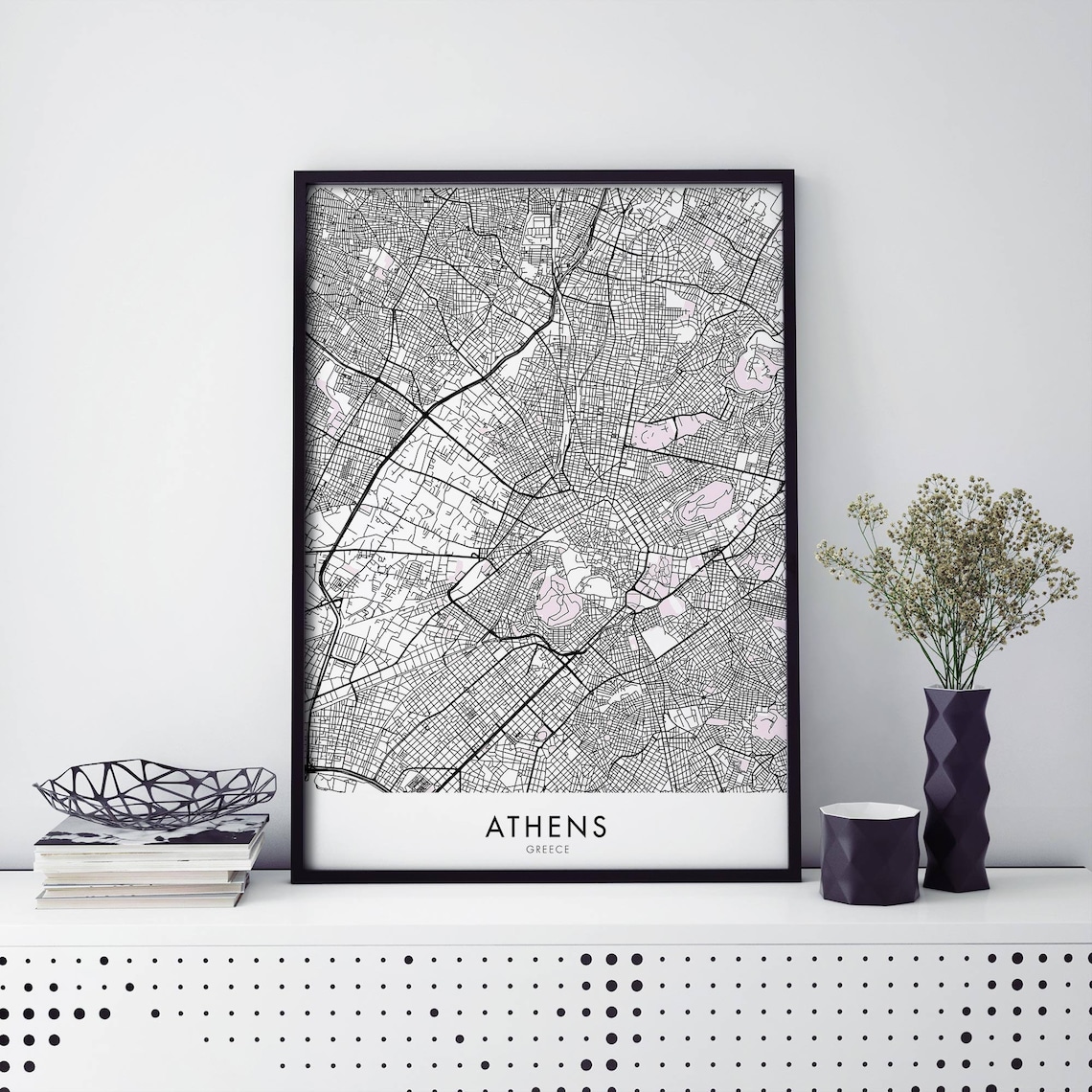 Athens Greece Black and White Minimalist City Map Travel Gift Poster