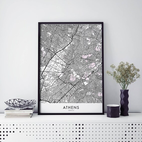 Athens Greece Black and White Minimalist City Map Travel Gift Poster