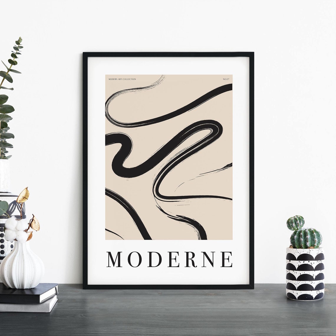 Bold Black Brushstroke Swirls Moderne No 07 Abstract Art Poster