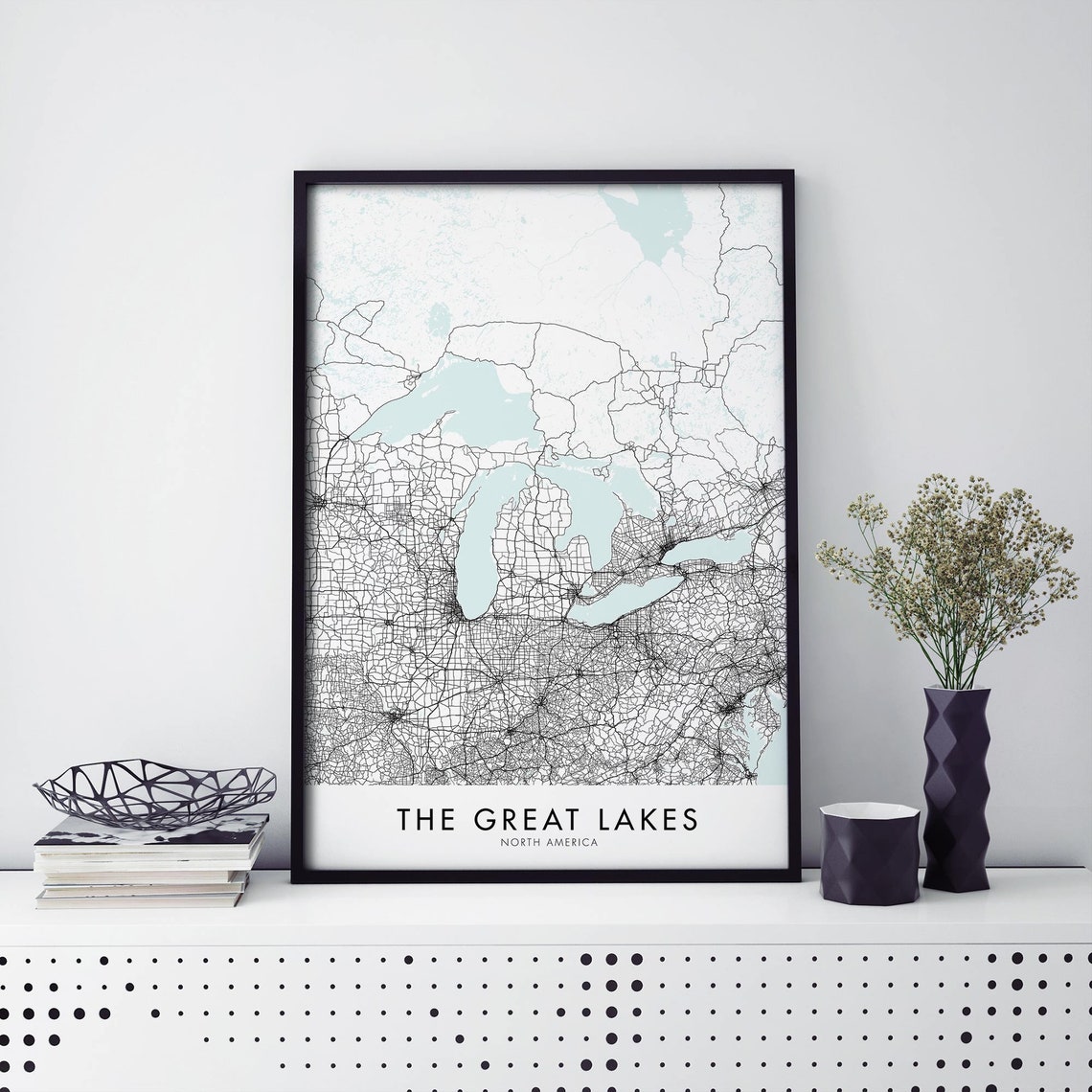 The Great Lakes North America Map Print Minimalist Travel Art Decor
