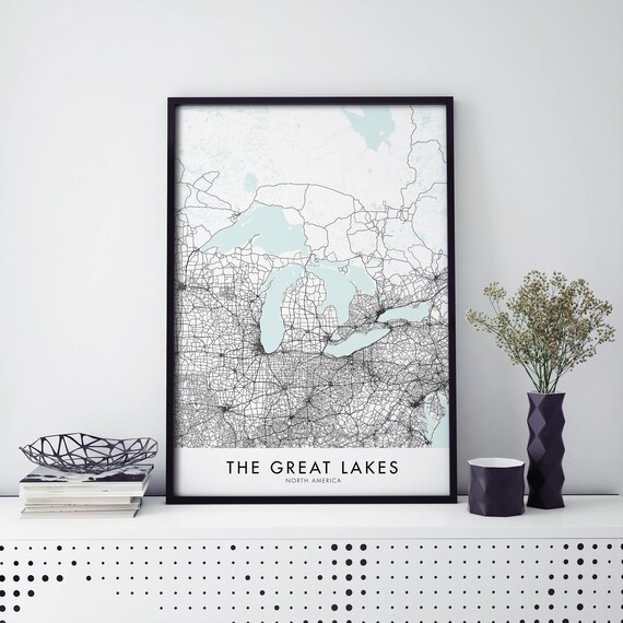 The Great Lakes North America Map Print Minimalist Travel Art Decor