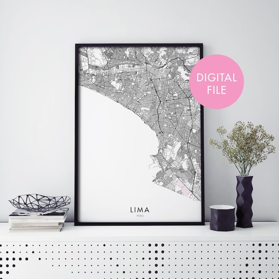 Lima Peru Minimalist City Street Map Digital Download Poster