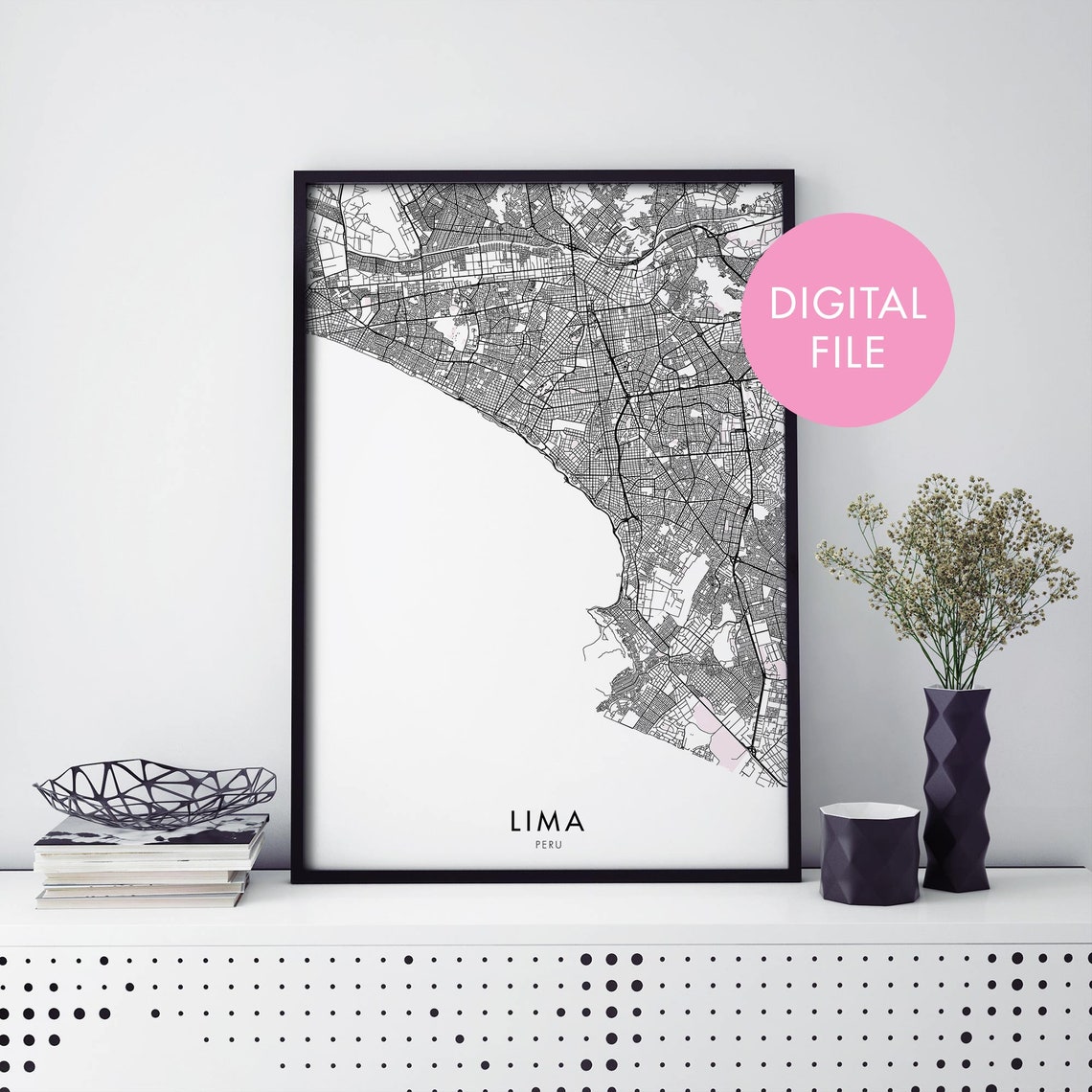 Lima Peru Minimalist City Street Map Digital Download Poster