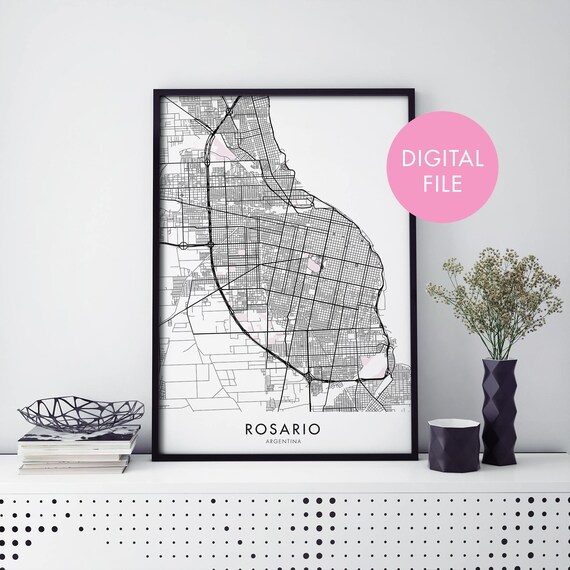 Rosario Argentina Black and White City Street Map Art Poster