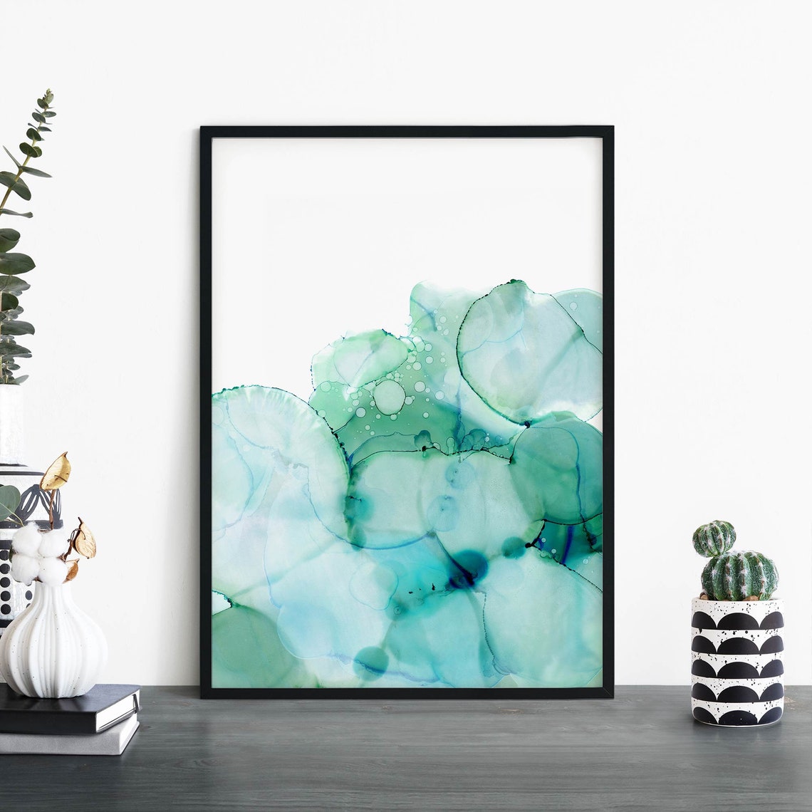 Soft Mint Green Alcohol Ink Abstract Watercolor Flow Art Poster