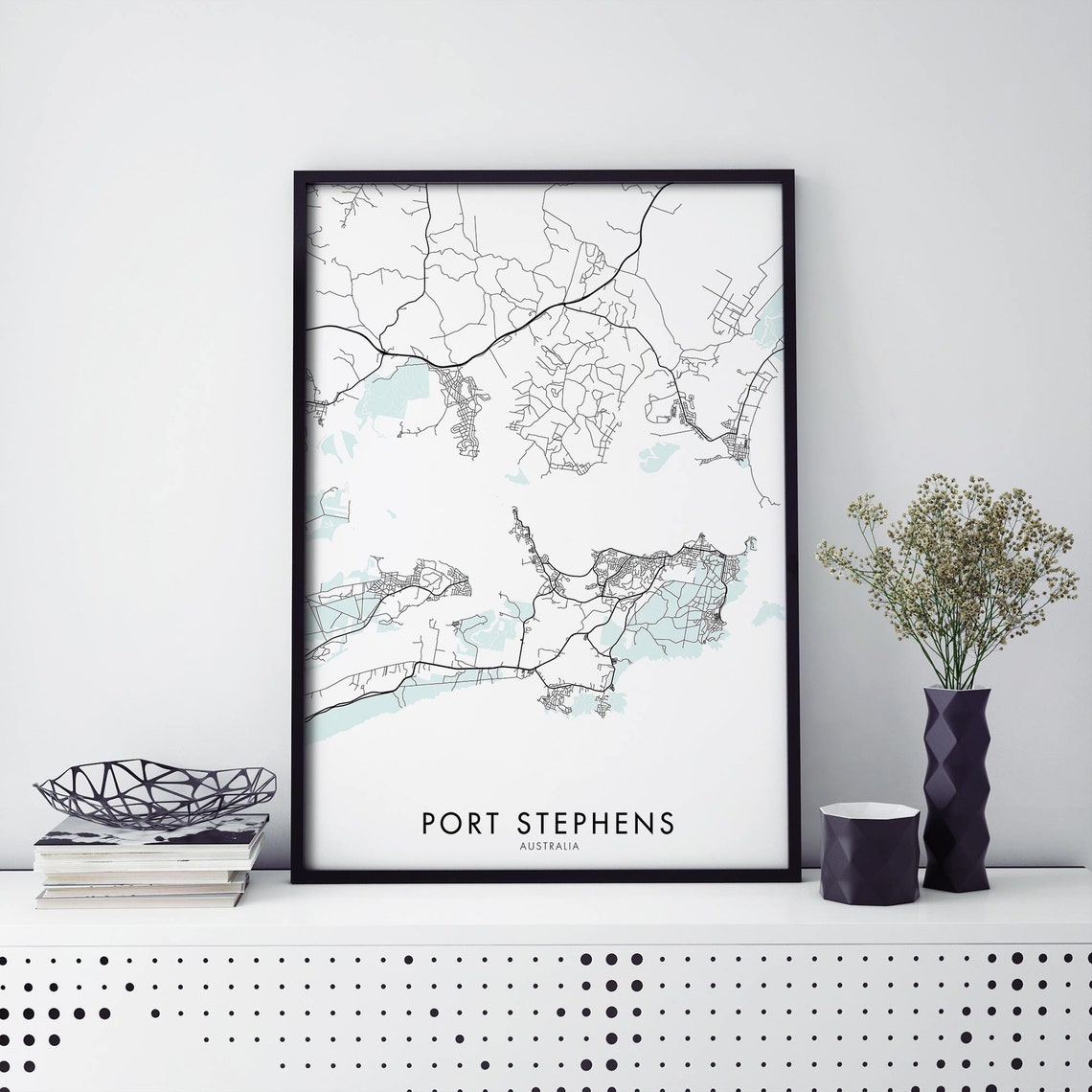 Port Stephens Australia Minimalist Coastal City Street Map Poster