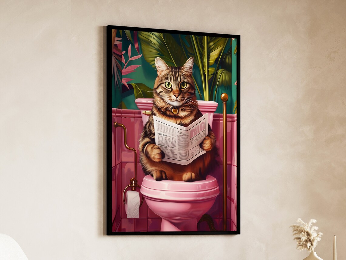 Bathroom Domestic Cat Funny Poster, Toilet Wall Art - Image 4