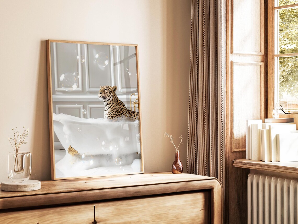 Leopard In Bathtub Maximalist Bathroom Art Print - Image 2