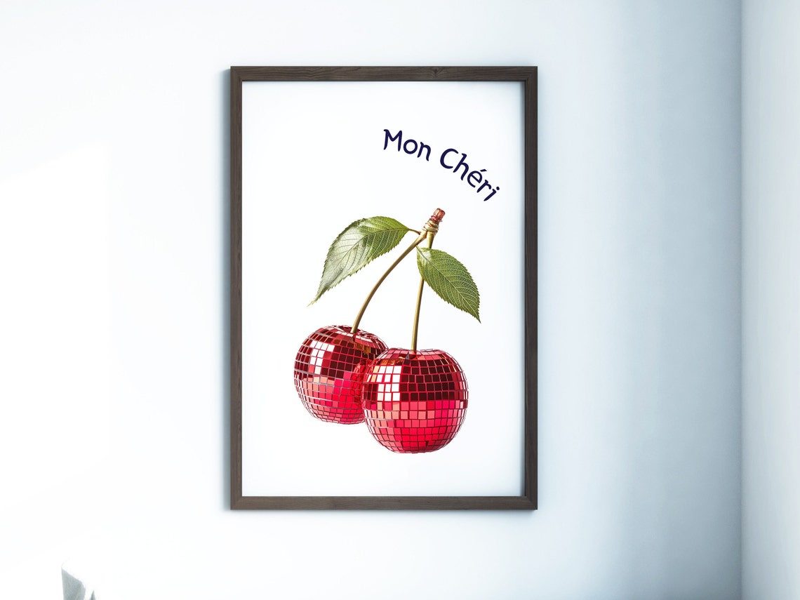 Mon Cheri Red Disco Ball Cherry Fruit Trendy Coquette Poster - Image 4