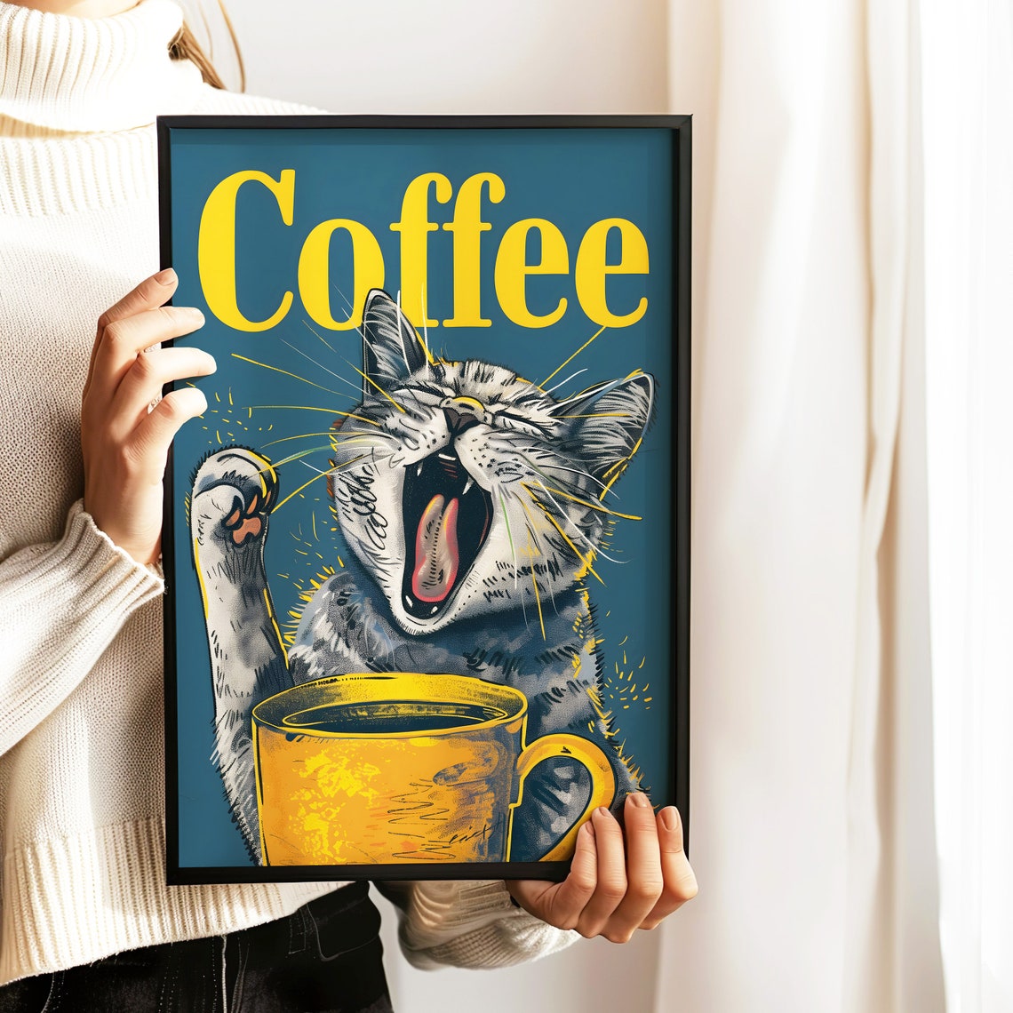 Funny Coffee Cat Print Wall Art Funny Cat Poster Retro Drink Poster Kitchen Decor Coffee Shop Decor Gift For Coffee Lovers Coffee Wall Art - Image 5